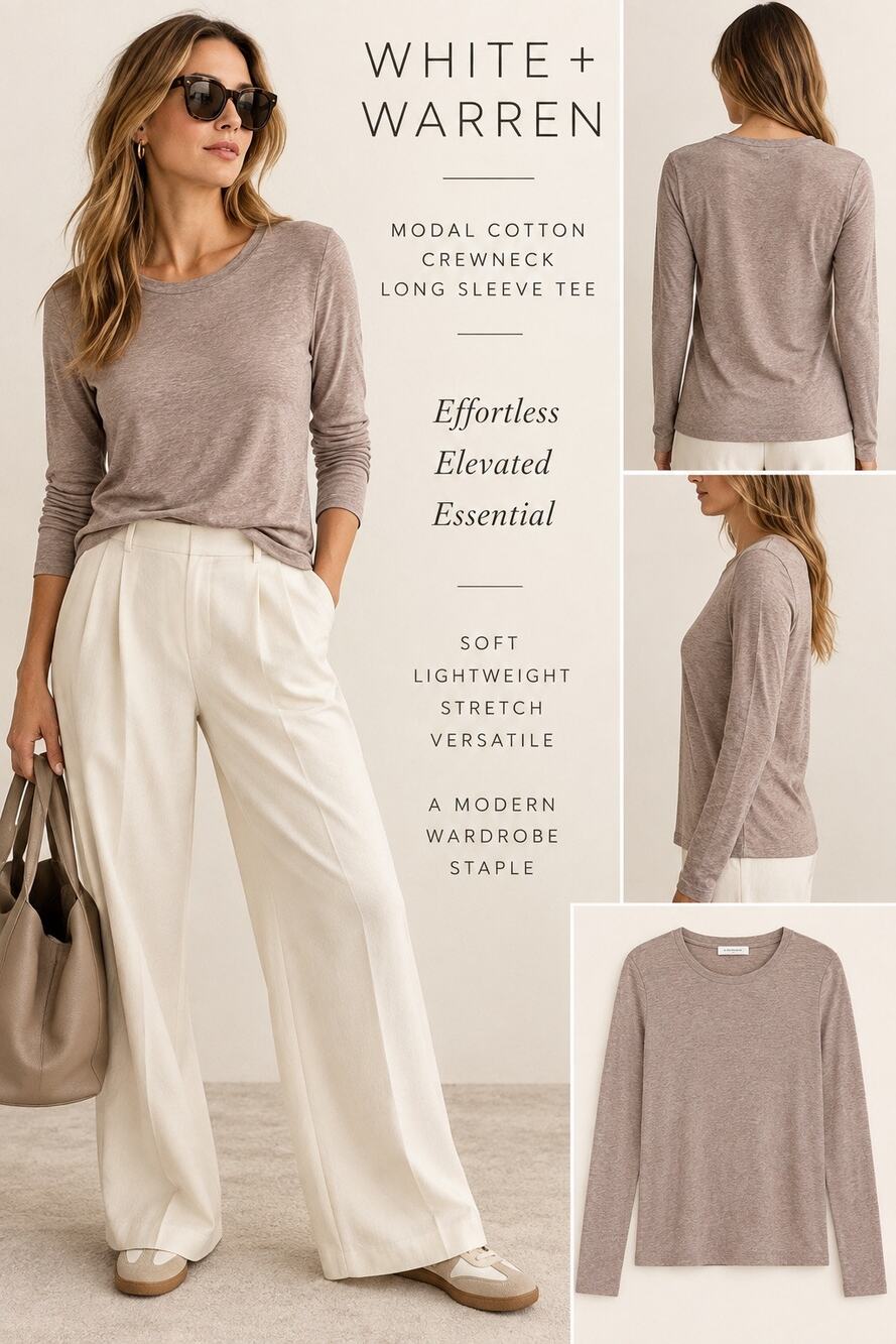 Quiet Luxury Minimalist Capsule White + Warren Modal Long Sleeve Layering Tee L